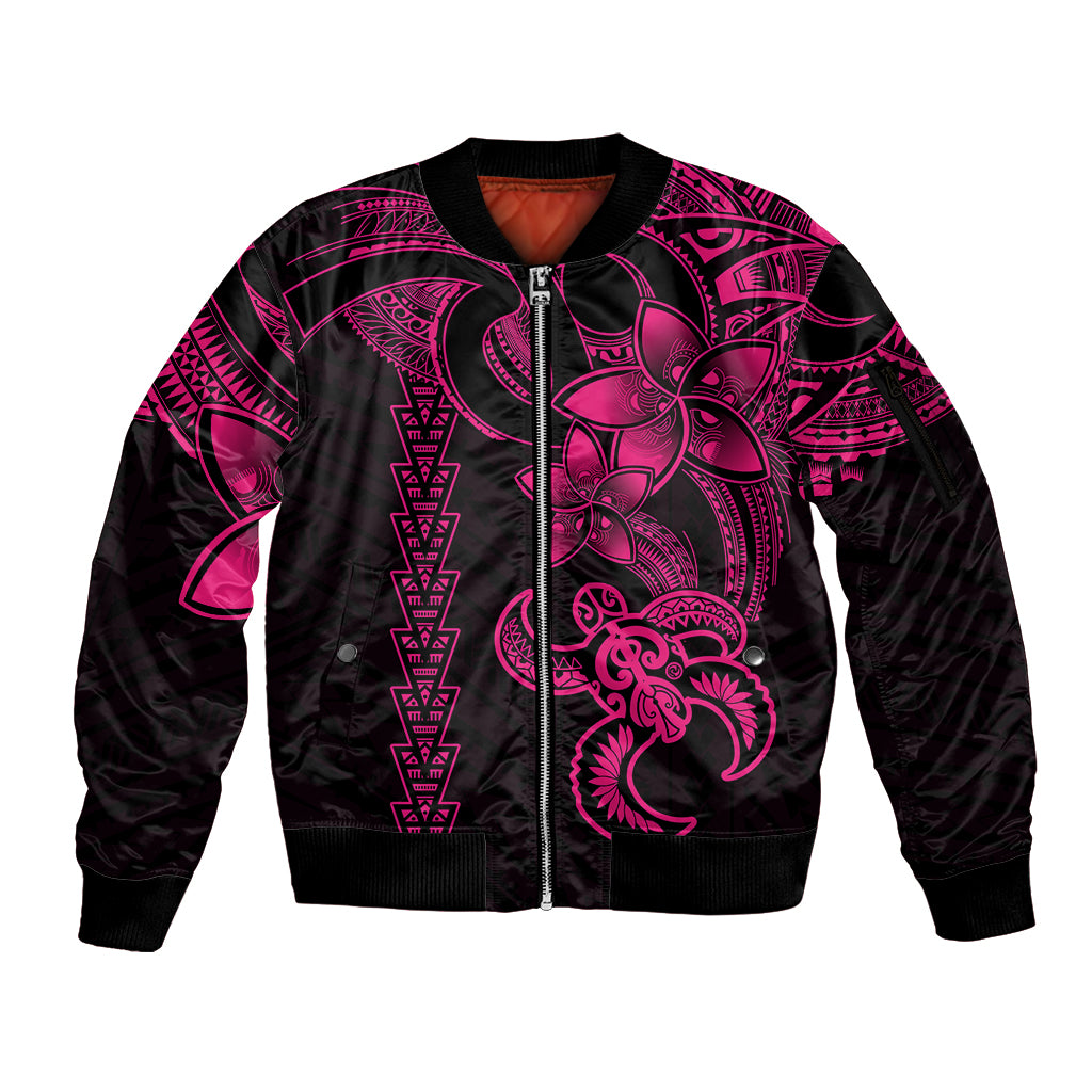 Hawaiian Tribal Sleeve Zip Bomber Jacket Polynesian Kakau Turtle - Pink - Wonder Print Shop