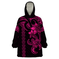 Hawaiian Tribal Wearable Blanket Hoodie Polynesian Kakau Turtle - Pink - Wonder Print Shop