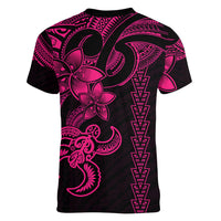 Hawaiian Tribal Women V Neck T Shirt Polynesian Kakau Turtle - Pink - Wonder Print Shop