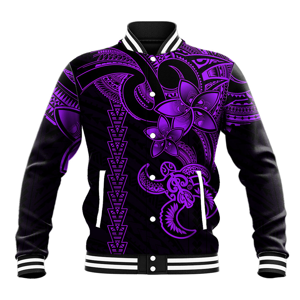 Hawaiian Tribal Baseball Jacket Polynesian Kakau Turtle - Purple LT9 - Wonder Print Shop