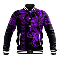 Hawaiian Tribal Baseball Jacket Polynesian Kakau Turtle - Purple LT9 - Wonder Print Shop