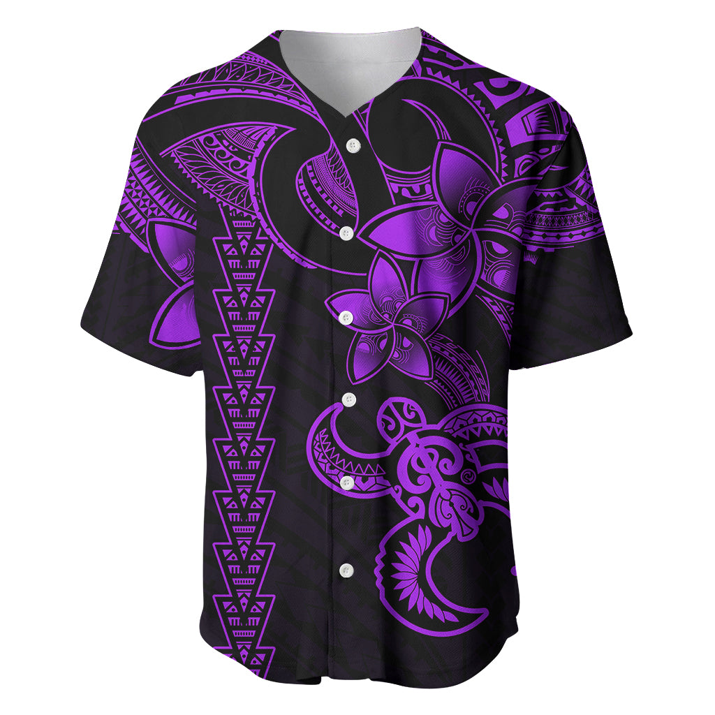 Hawaiian Tribal Baseball Jersey Polynesian Kakau Turtle - Purple LT9 - Wonder Print Shop