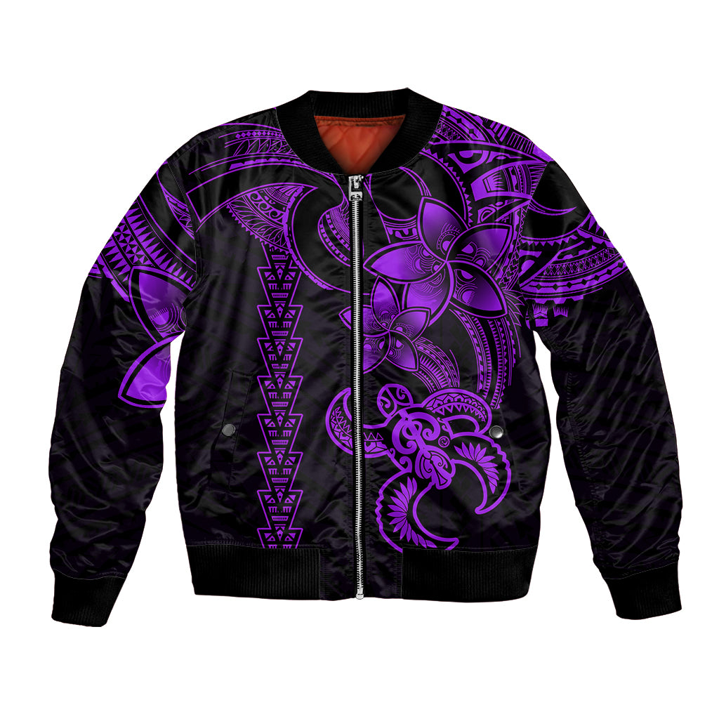 Hawaiian Tribal Bomber Jacket Polynesian Kakau Turtle - Purple LT9 - Wonder Print Shop