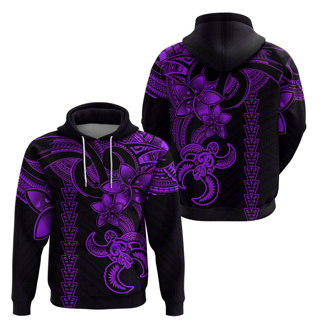 Hawaiian Tribal Hoodie Polynesian Kakau Turtle - Purple - Wonder Print Shop