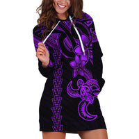 Hawaiian Tribal Hoodie Dress Polynesian Kakau Turtle - Purple - Wonder Print Shop