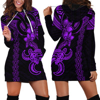 Hawaiian Tribal Hoodie Dress Polynesian Kakau Turtle - Purple - Wonder Print Shop