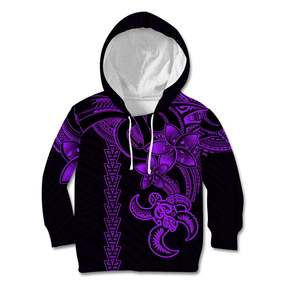 Hawaiian Tribal Kid Hoodie Polynesian Kakau Turtle - Purple - Wonder Print Shop