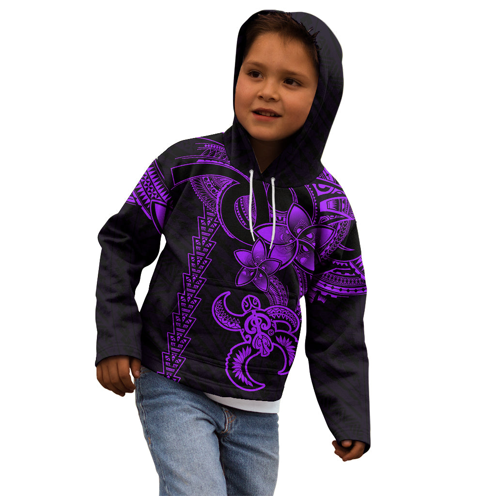 Hawaiian Tribal Kid Hoodie Polynesian Kakau Turtle - Purple - Wonder Print Shop