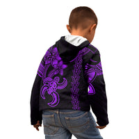 Hawaiian Tribal Kid Hoodie Polynesian Kakau Turtle - Purple - Wonder Print Shop