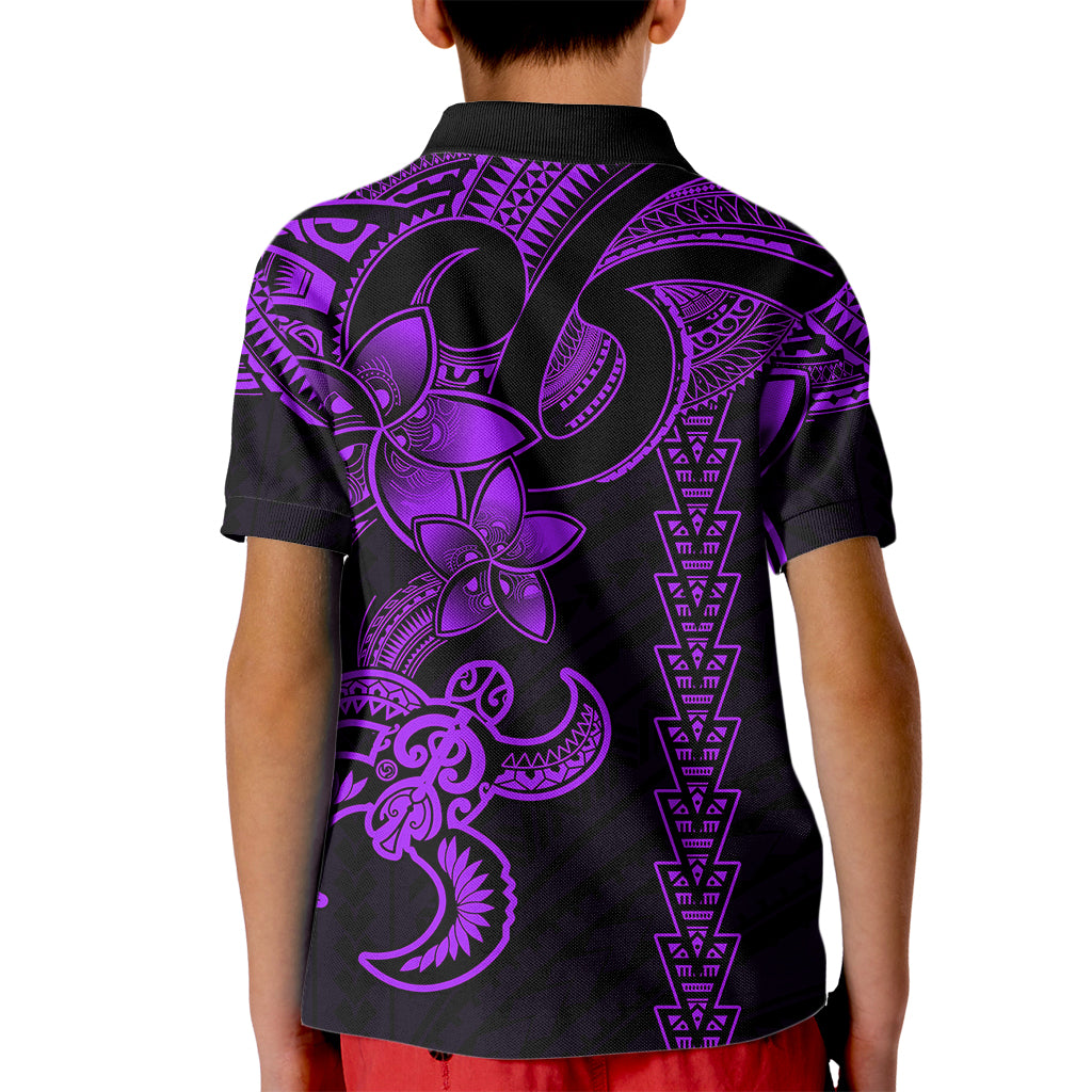 Hawaiian Tribal Kid Polo Shirt Polynesian Kakau Turtle - Purple - Wonder Print Shop