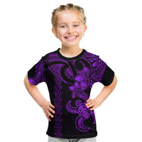 Hawaiian Tribal Kid T Shirt Polynesian Kakau Turtle - Purple - Wonder Print Shop