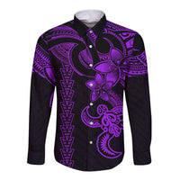 Hawaiian Tribal Long Sleeve Button Shirt Polynesian Kakau Turtle - Purple - Wonder Print Shop