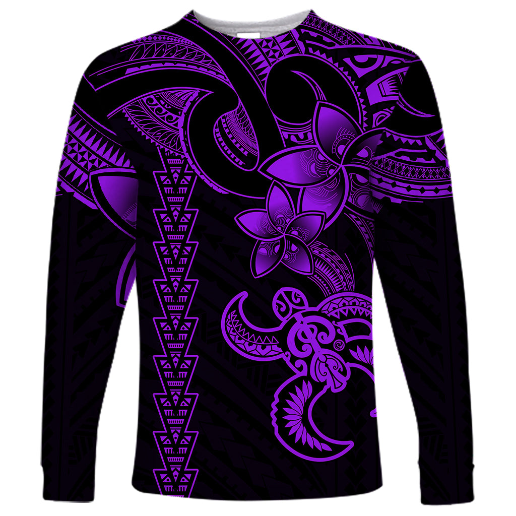 Hawaiian Tribal Long Sleeve Shirt Polynesian Kakau Turtle - Purple - Wonder Print Shop