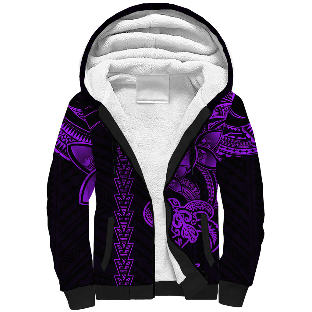 Hawaiian Tribal Sherpa Hoodie Polynesian Kakau Turtle - Purple - Wonder Print Shop