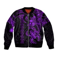 Hawaiian Tribal Sleeve Zip Bomber Jacket Polynesian Kakau Turtle - Purple - Wonder Print Shop