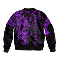 Hawaiian Tribal Sleeve Zip Bomber Jacket Polynesian Kakau Turtle - Purple - Wonder Print Shop