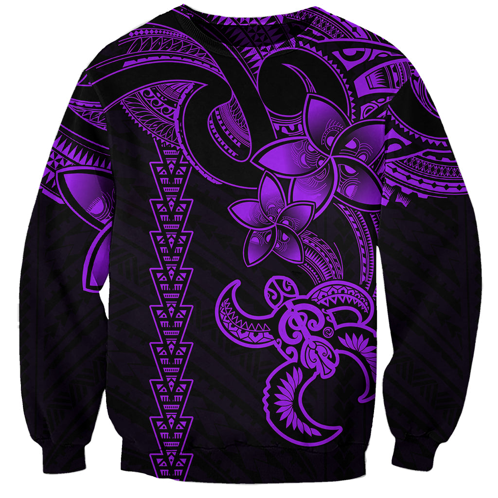 Hawaiian Tribal Sweatshirt Polynesian Kakau Turtle - Purple - Wonder Print Shop