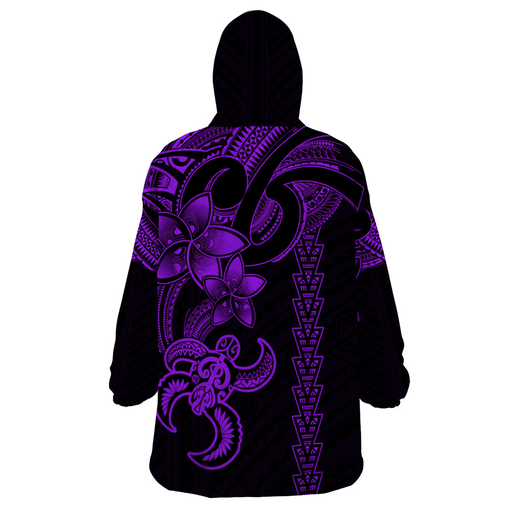 Hawaiian Tribal Wearable Blanket Hoodie Polynesian Kakau Turtle - Purple - Wonder Print Shop