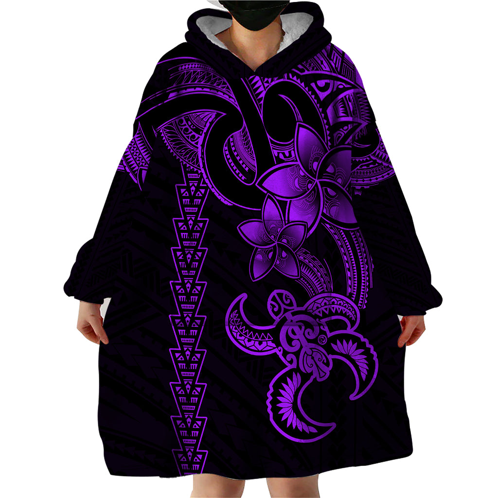 Hawaiian Tribal Wearable Blanket Hoodie Polynesian Kakau Turtle - Purple - Wonder Print Shop