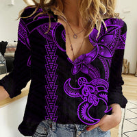 Hawaiian Tribal Women Casual Shirt Polynesian Kakau Turtle - Purple - Wonder Print Shop