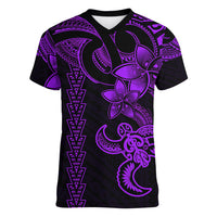 Hawaiian Tribal Women V Neck T Shirt Polynesian Kakau Turtle - Purple - Wonder Print Shop
