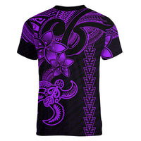 Hawaiian Tribal Women V Neck T Shirt Polynesian Kakau Turtle - Purple - Wonder Print Shop