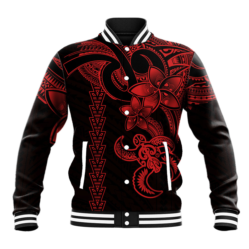 Hawaiian Tribal Baseball Jacket Polynesian Kakau Turtle - Red LT9 - Wonder Print Shop