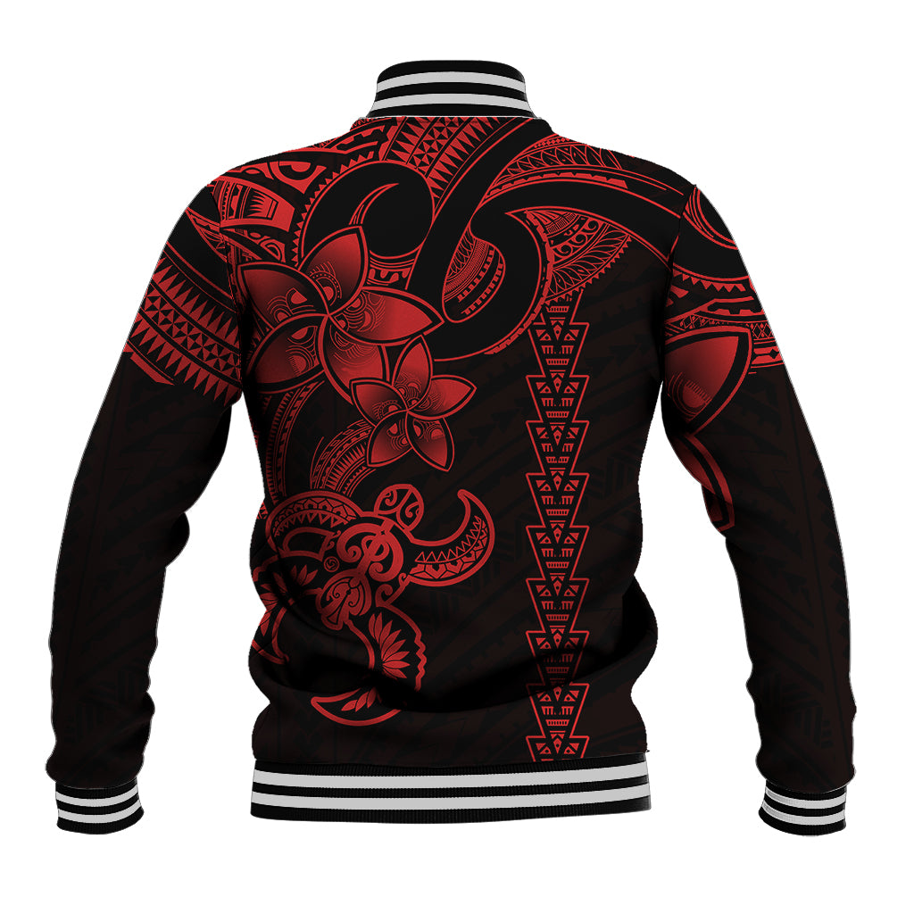 Hawaiian Tribal Baseball Jacket Polynesian Kakau Turtle - Red LT9 - Wonder Print Shop