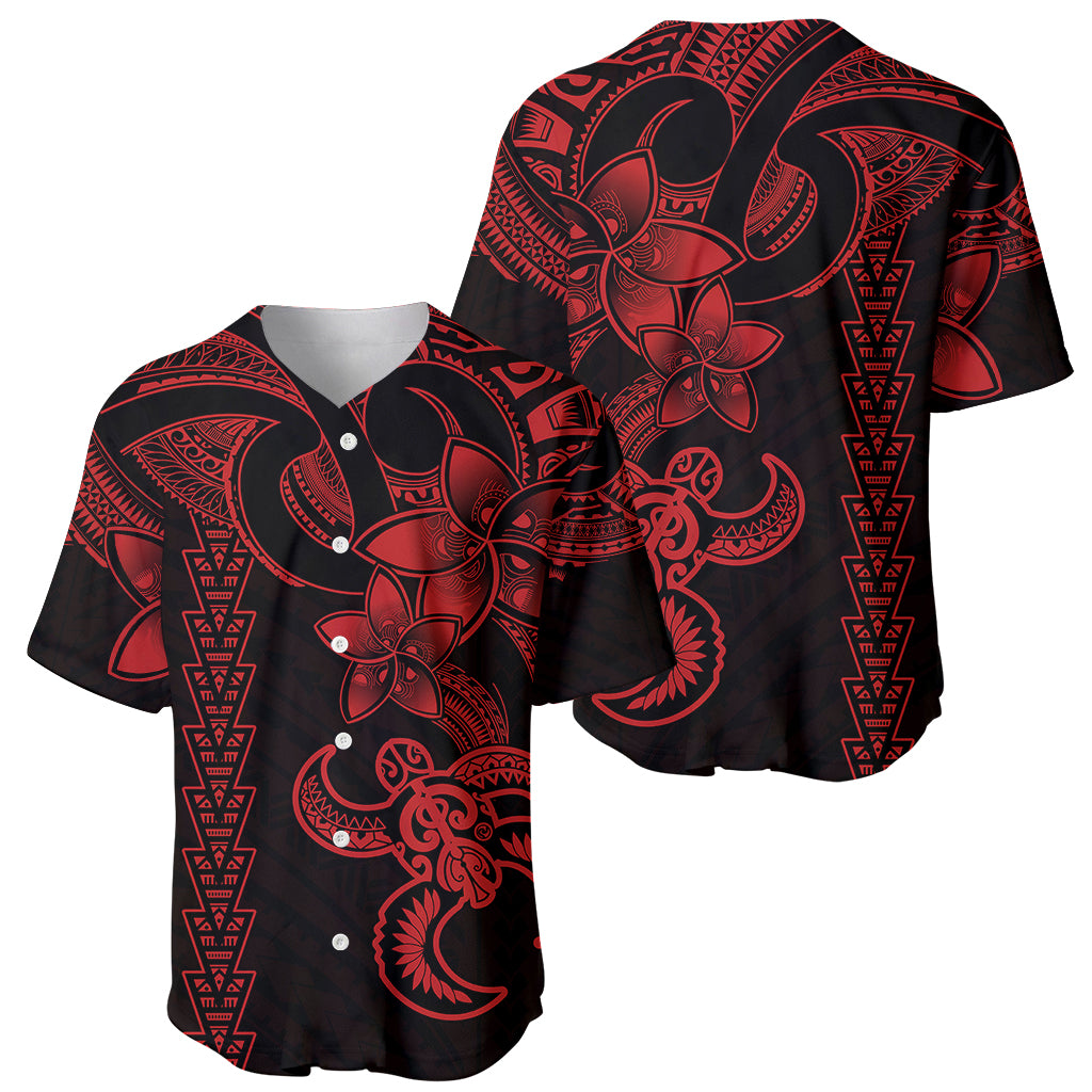 Hawaiian Tribal Baseball Jersey Polynesian Kakau Turtle - Red LT9 - Wonder Print Shop