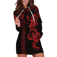 Hawaiian Tribal Hoodie Dress Polynesian Kakau Turtle - Red - Wonder Print Shop