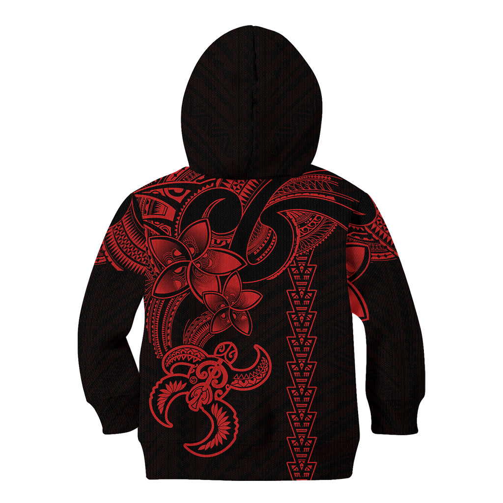 Hawaiian Tribal Kid Hoodie Polynesian Kakau Turtle - Red - Wonder Print Shop