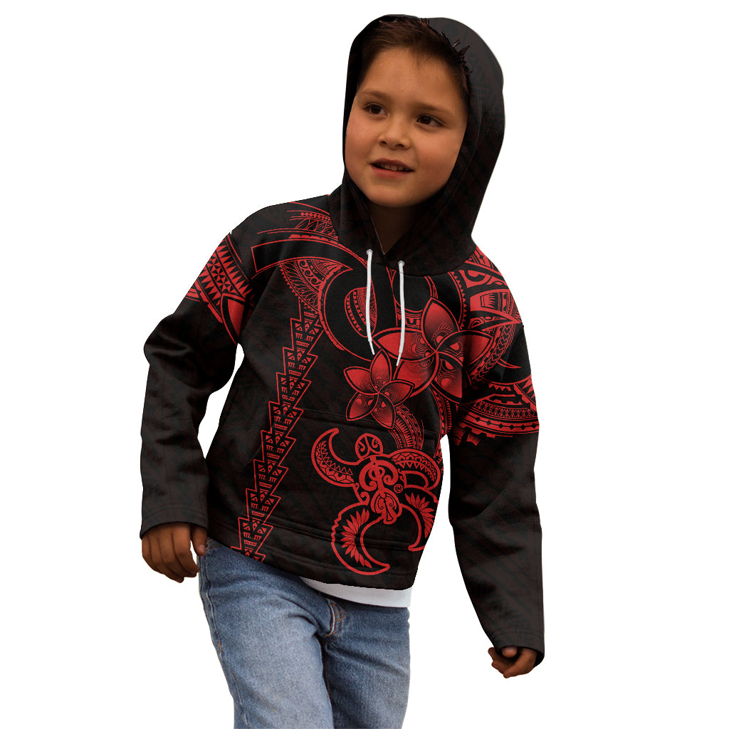Hawaiian Tribal Kid Hoodie Polynesian Kakau Turtle - Red - Wonder Print Shop