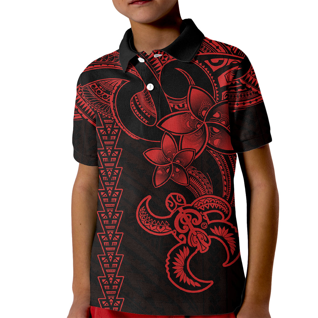 Hawaiian Tribal Kid Polo Shirt Polynesian Kakau Turtle - Red - Wonder Print Shop