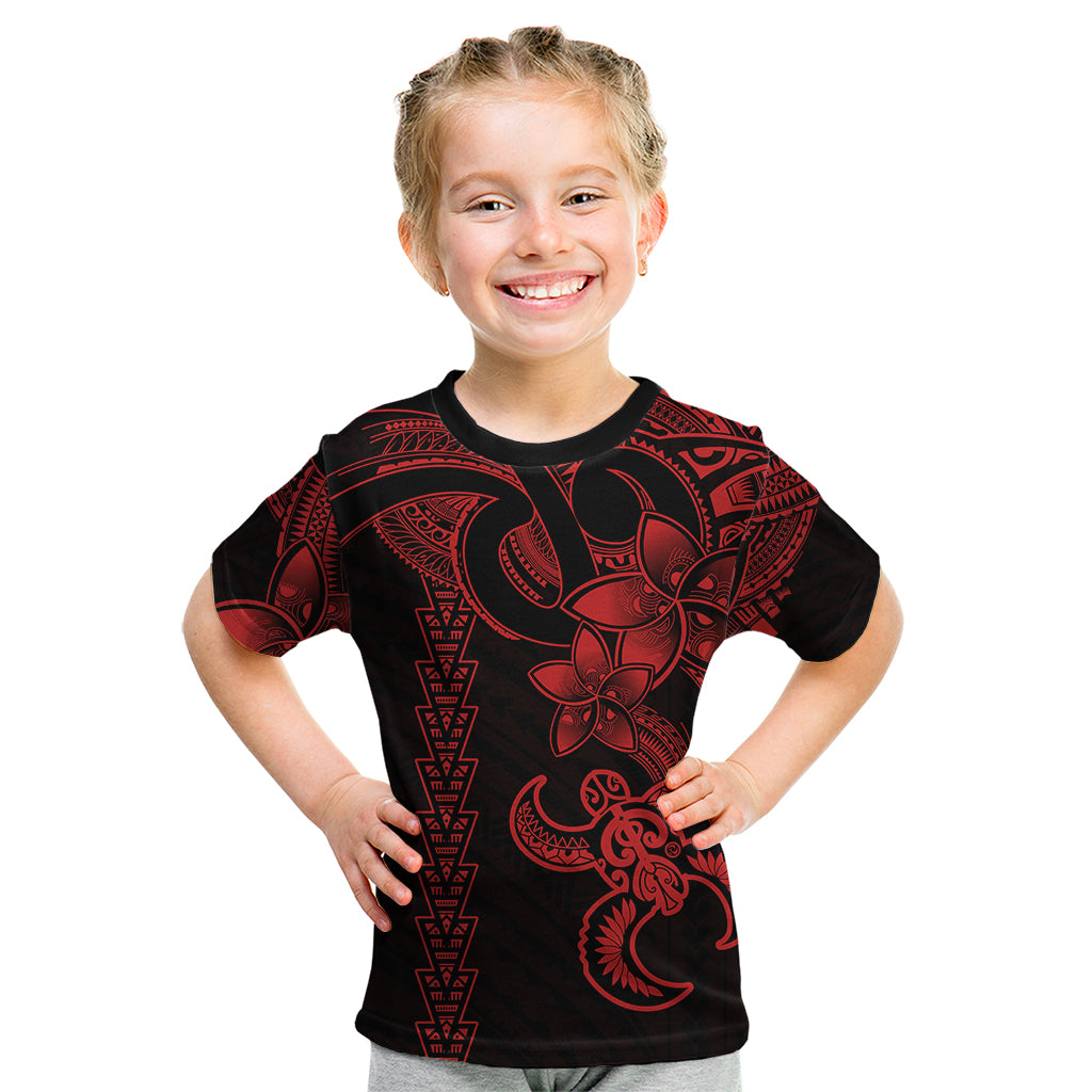 Hawaiian Tribal Kid T Shirt Polynesian Kakau Turtle - Red - Wonder Print Shop