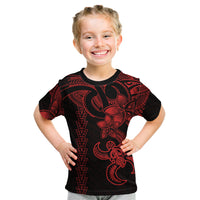 Hawaiian Tribal Kid T Shirt Polynesian Kakau Turtle - Red - Wonder Print Shop