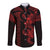 Hawaiian Tribal Long Sleeve Button Shirt Polynesian Kakau Turtle - Red - Wonder Print Shop