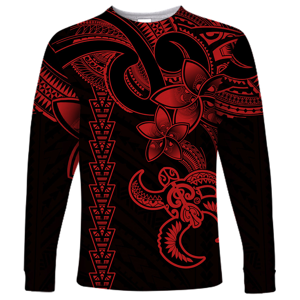 Hawaiian Tribal Long Sleeve Shirt Polynesian Kakau Turtle - Red - Wonder Print Shop