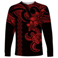 Hawaiian Tribal Long Sleeve Shirt Polynesian Kakau Turtle - Red - Wonder Print Shop