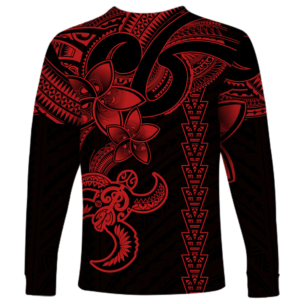 Hawaiian Tribal Long Sleeve Shirt Polynesian Kakau Turtle - Red - Wonder Print Shop