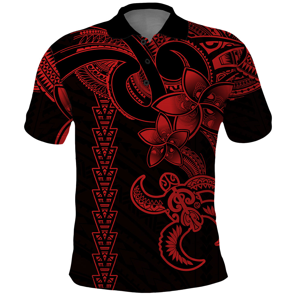 Hawaiian Tribal Polo Shirt Polynesian Kakau Turtle - Red - Wonder Print Shop