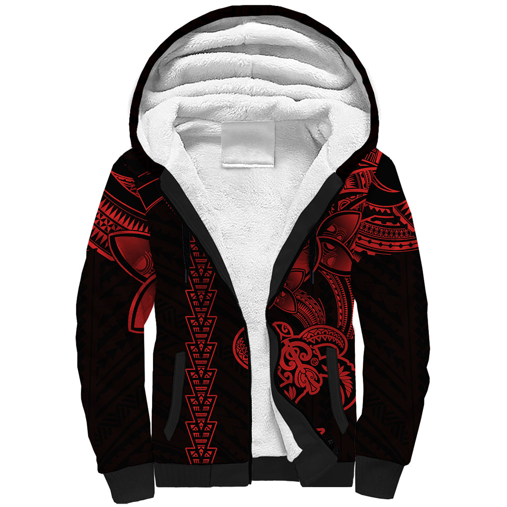 Hawaiian Tribal Sherpa Hoodie Polynesian Kakau Turtle - Red - Wonder Print Shop