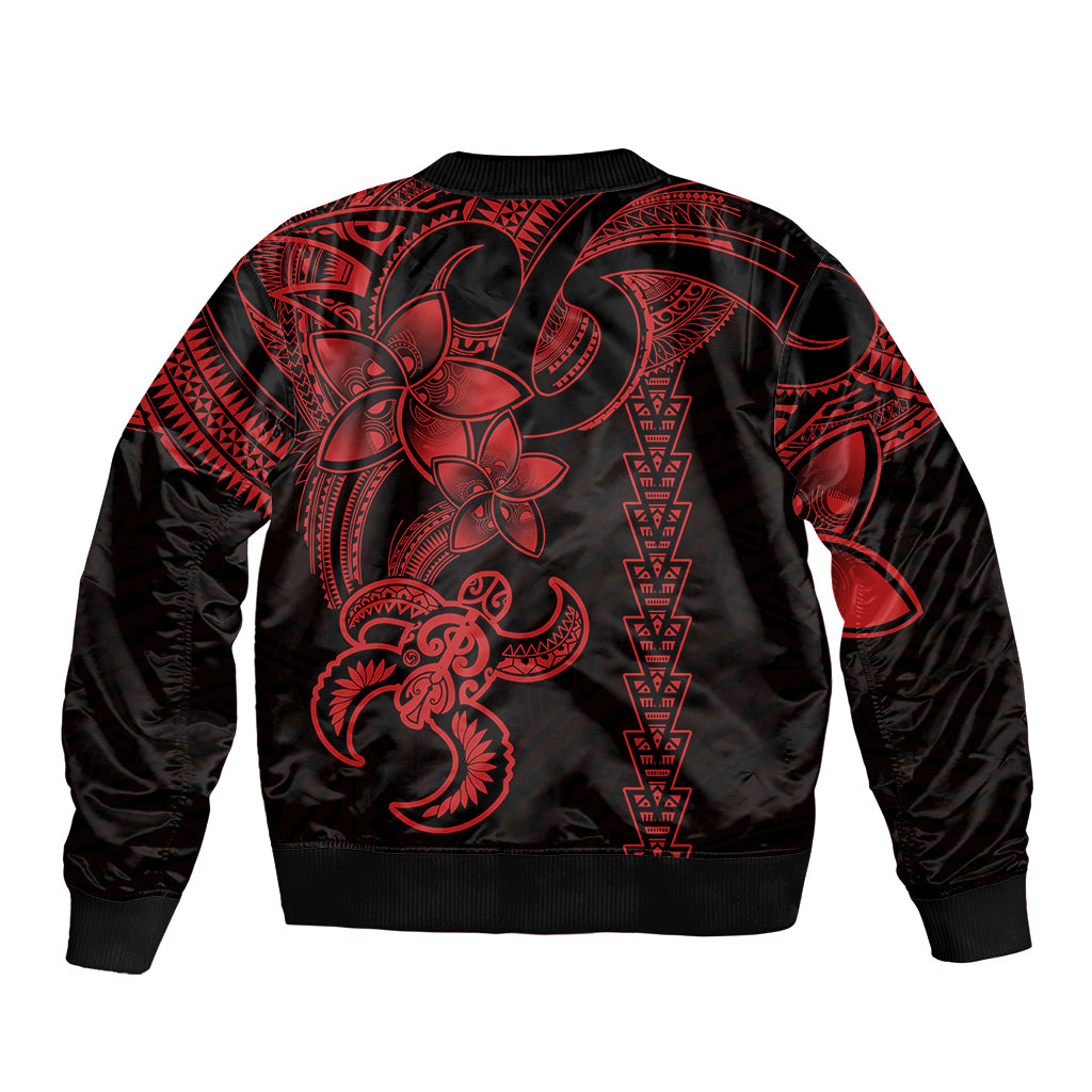 Hawaiian Tribal Sleeve Zip Bomber Jacket Polynesian Kakau Turtle - Red - Wonder Print Shop