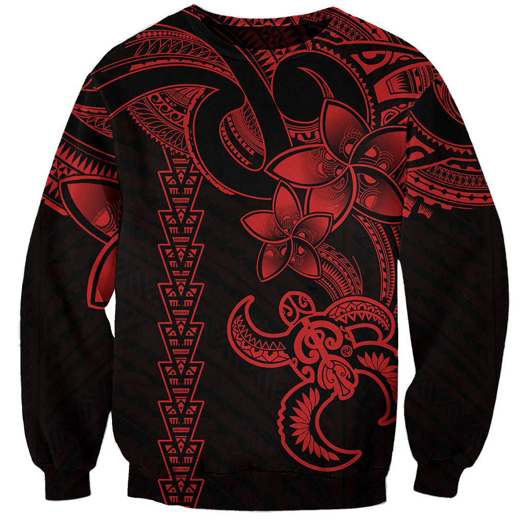 Hawaiian Tribal Sweatshirt Polynesian Kakau Turtle - Red - Wonder Print Shop