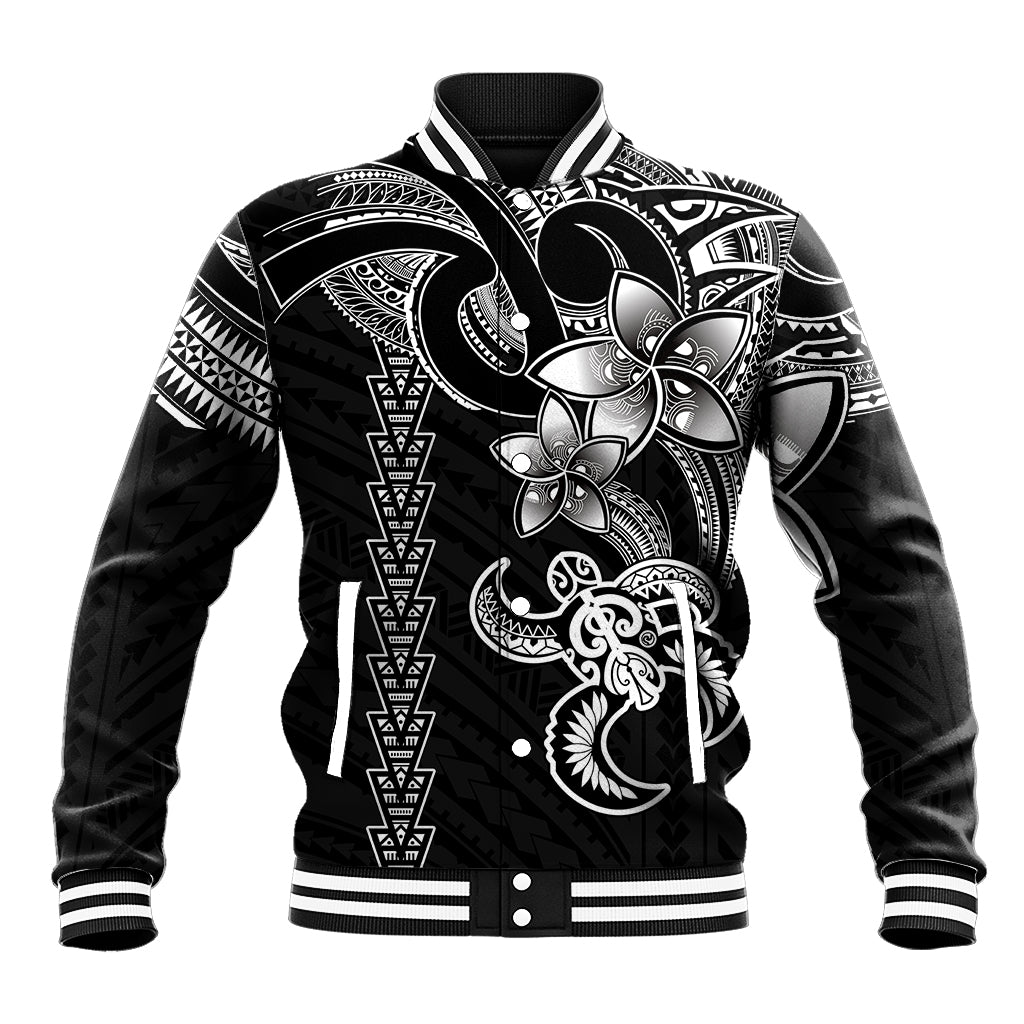 Hawaiian Tribal Baseball Jacket Polynesian Kakau Turtle - White LT9 - Wonder Print Shop