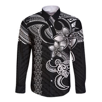 Hawaiian Tribal Long Sleeve Button Shirt Polynesian Kakau Turtle - White - Wonder Print Shop