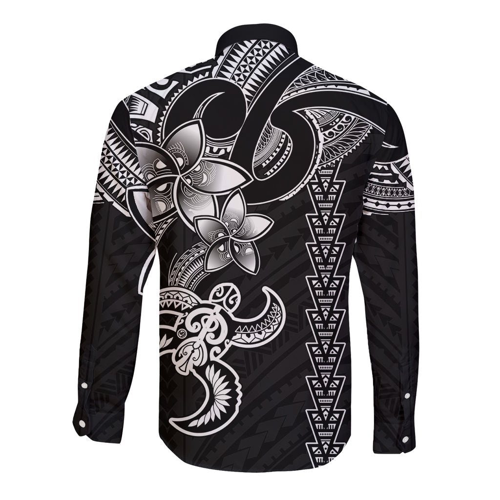 Hawaiian Tribal Long Sleeve Button Shirt Polynesian Kakau Turtle - White - Wonder Print Shop