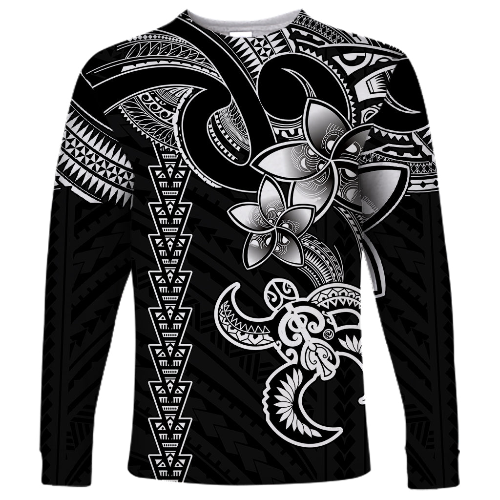 Hawaiian Tribal Long Sleeve Shirt Polynesian Kakau Turtle - White - Wonder Print Shop