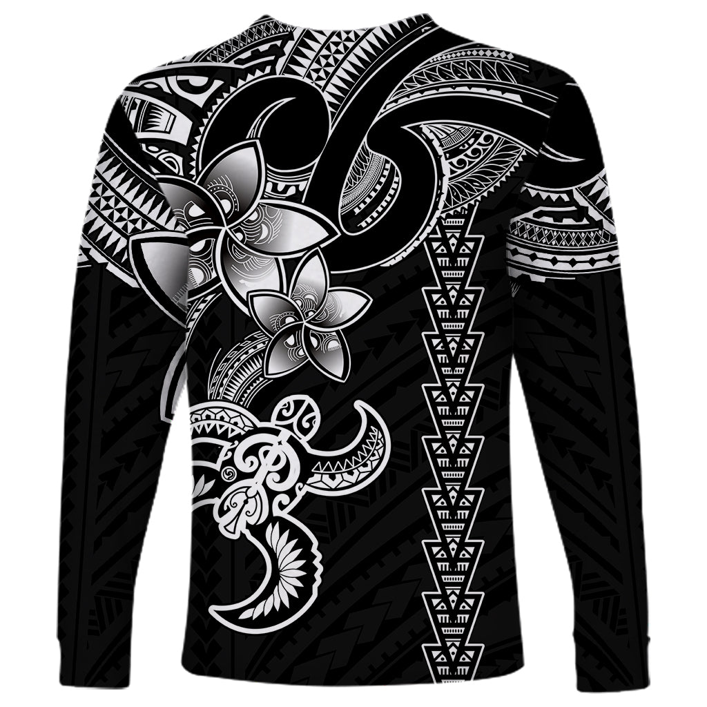 Hawaiian Tribal Long Sleeve Shirt Polynesian Kakau Turtle - White - Wonder Print Shop