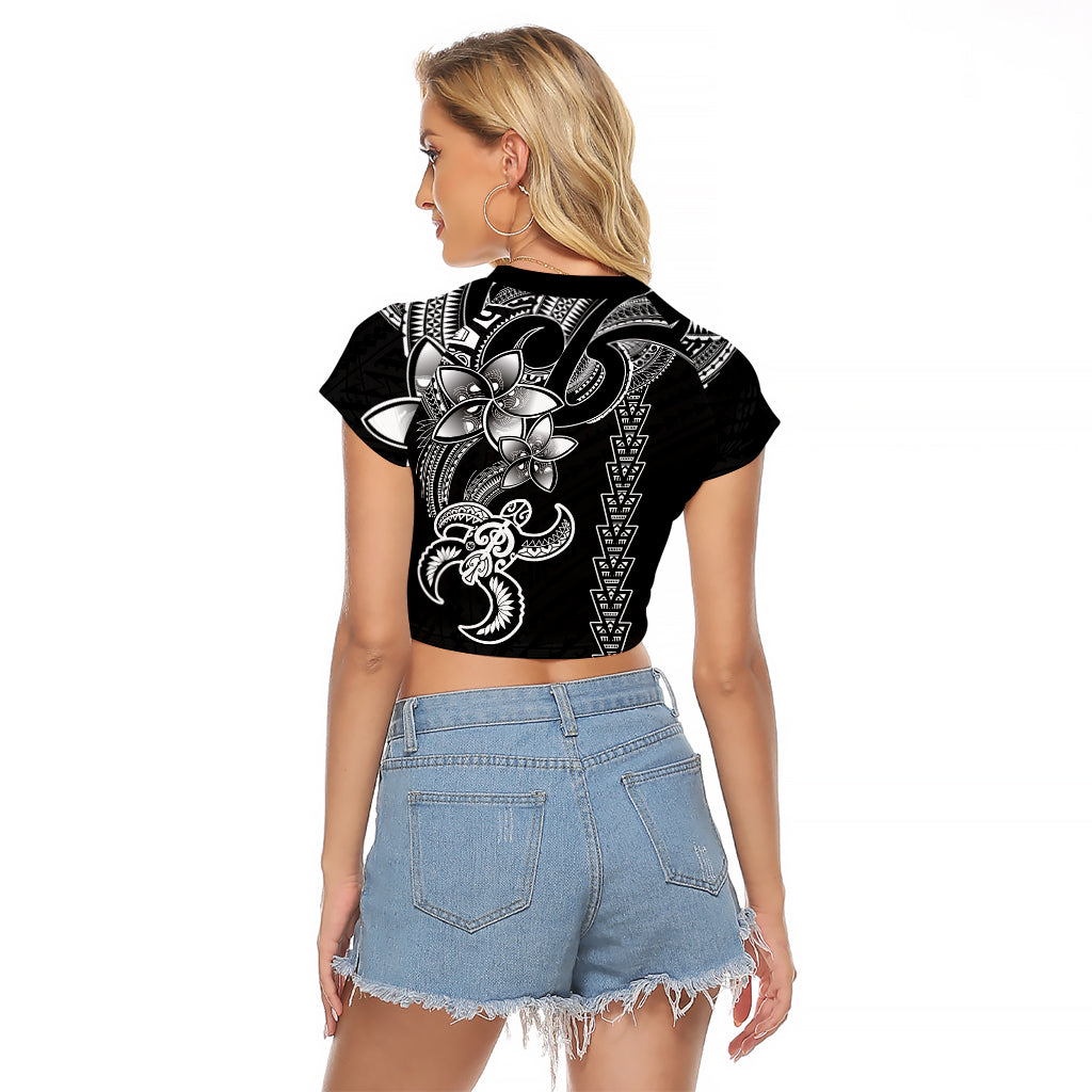 Hawaiian Tribal Raglan Cropped T Shirt Polynesian Kakau Turtle - White - Wonder Print Shop