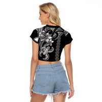 Hawaiian Tribal Raglan Cropped T Shirt Polynesian Kakau Turtle - White - Wonder Print Shop